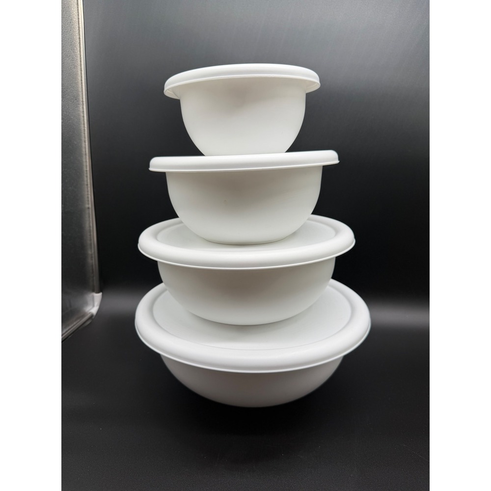 Sterilite White Plastic Nesting Mixing Bowls with Lids Set of 4 746 N5